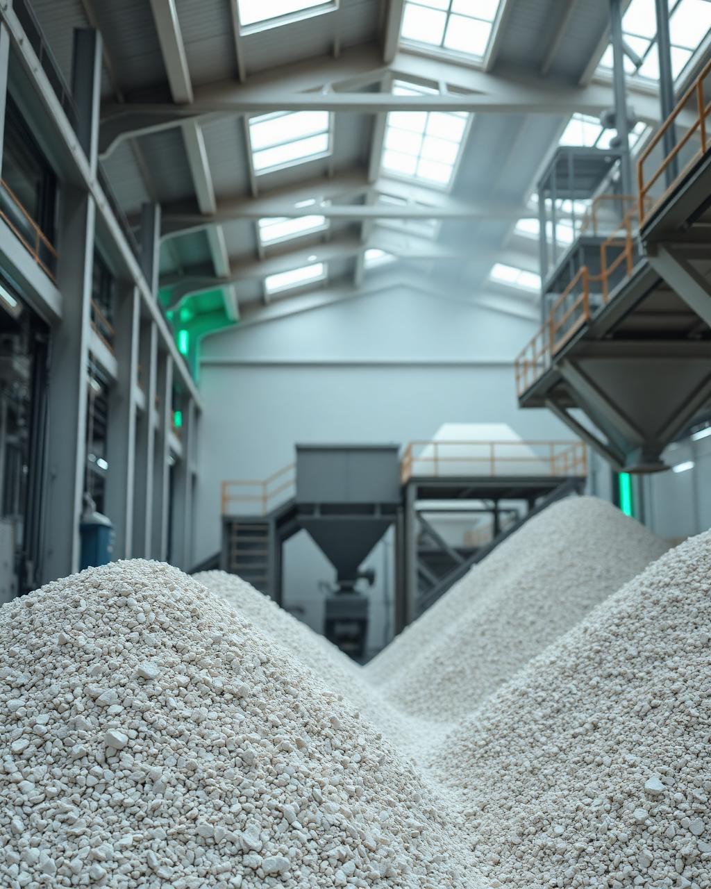 Materia prima de cal procesada en planta industrial